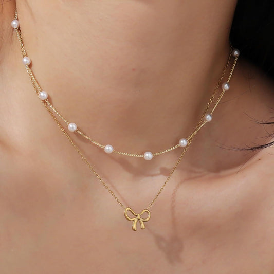 Women's Minimalist Pearl Bow Necklace - Versatile Fashion Jewelry